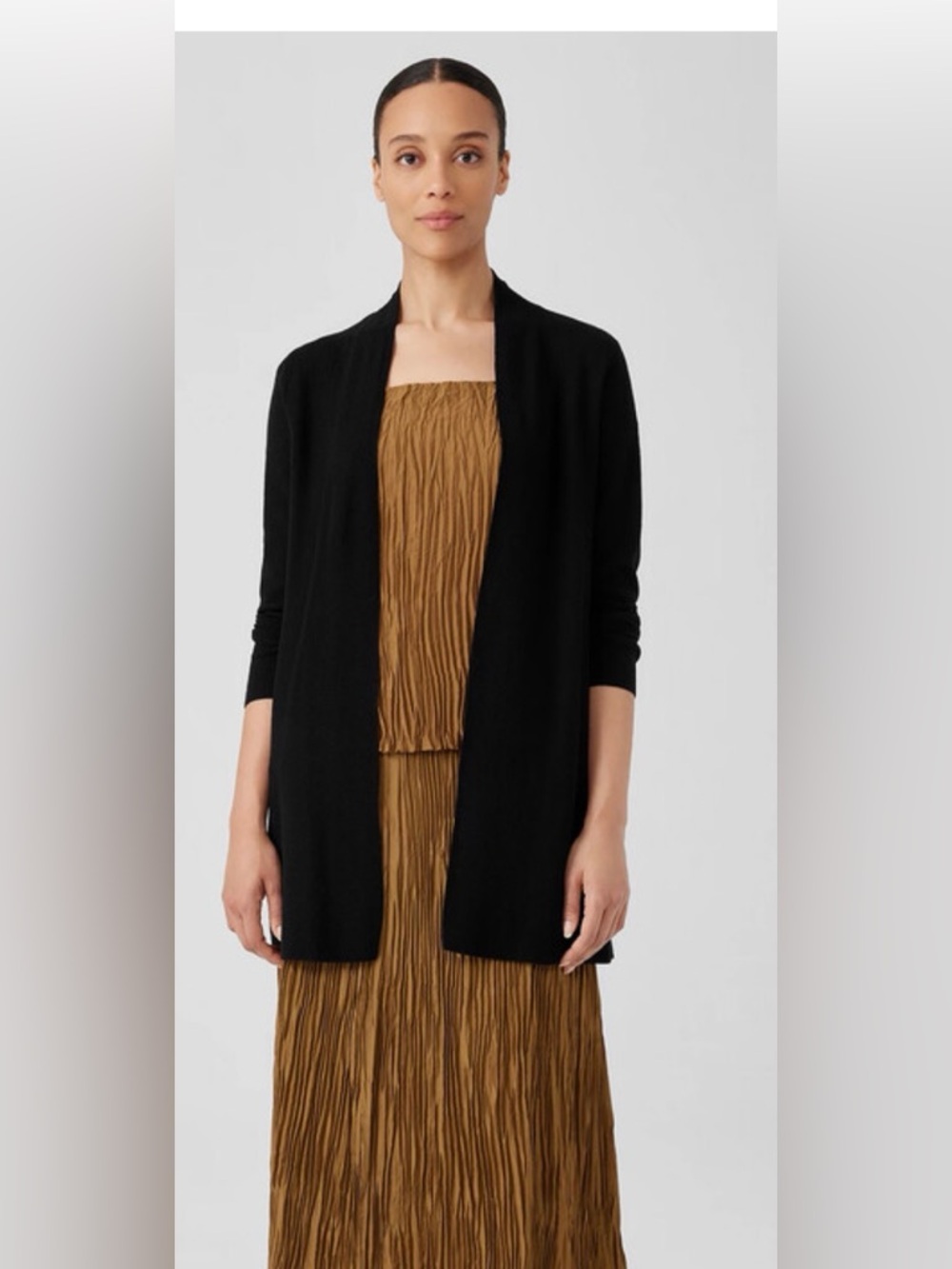 EILEEN FISHER Eco Luxury Brand Cardigan with pockets-Italian Fabric-Size M-Black